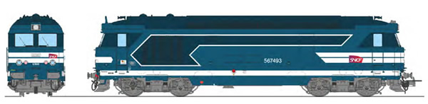 REE Modeles MB-100SAC - French Diesel Locomotive Class BB 67493 of the SNCF, MARSEILLE, Carmillon SNCF Logo Era V, 3- Rail 